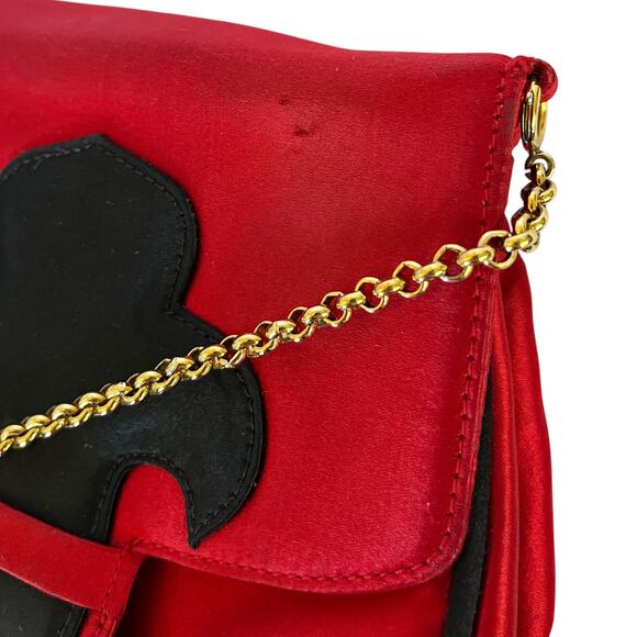 Escada Vintage Fleur De Lis Red Satin Chain Strap Crossbody Evening Bag - Picture 5 of 10